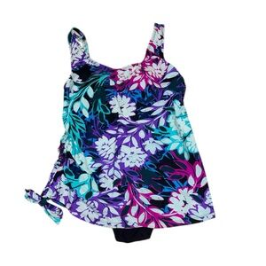 Shore Shapes Swimwear Floral Swim Dress, bright pink, purple, tummy control, 8
